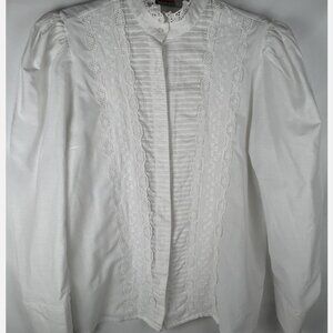 Vtg Alphorn Trachten White Eyelet Button Front Blouse Womens 44 L German Swiss